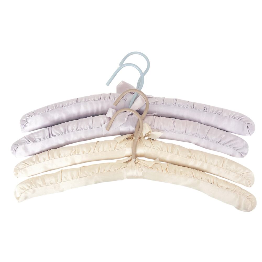 4 Satin Padded Hangers Yellow Purple